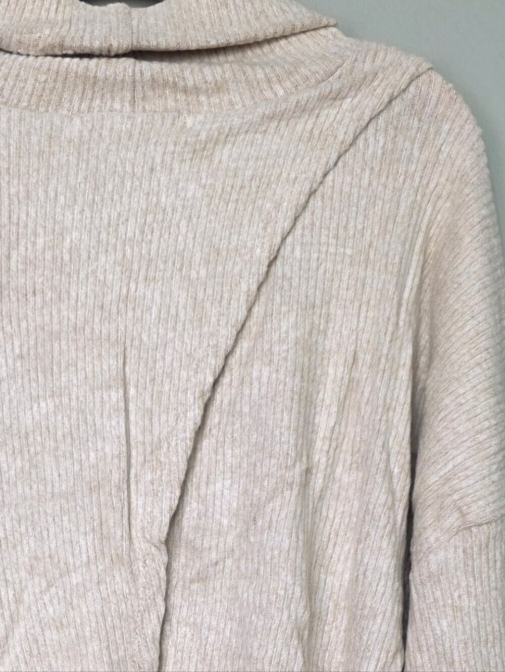 Lulus Cream Knit Turtleneck Bell Sleeve Overlap Split Back Sweater, XS, NWT - Picture 7 of 9